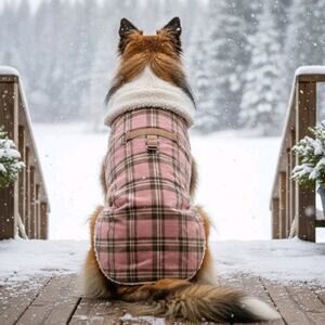Canine Styles Pink Plaid Sherpa Lined Dog Barn Coat Jacket Size 28 Large XL